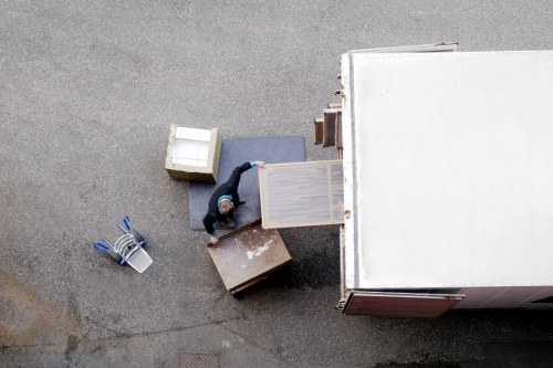 Packed boxes and furniture ready for a Leyton moving van