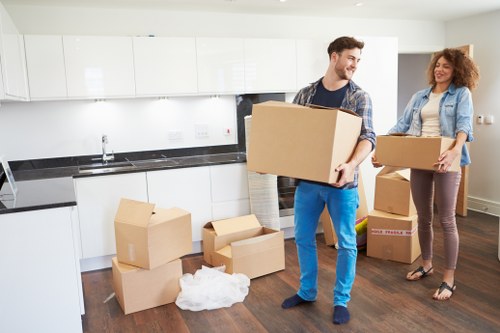 Office furniture removal in a busy east London street